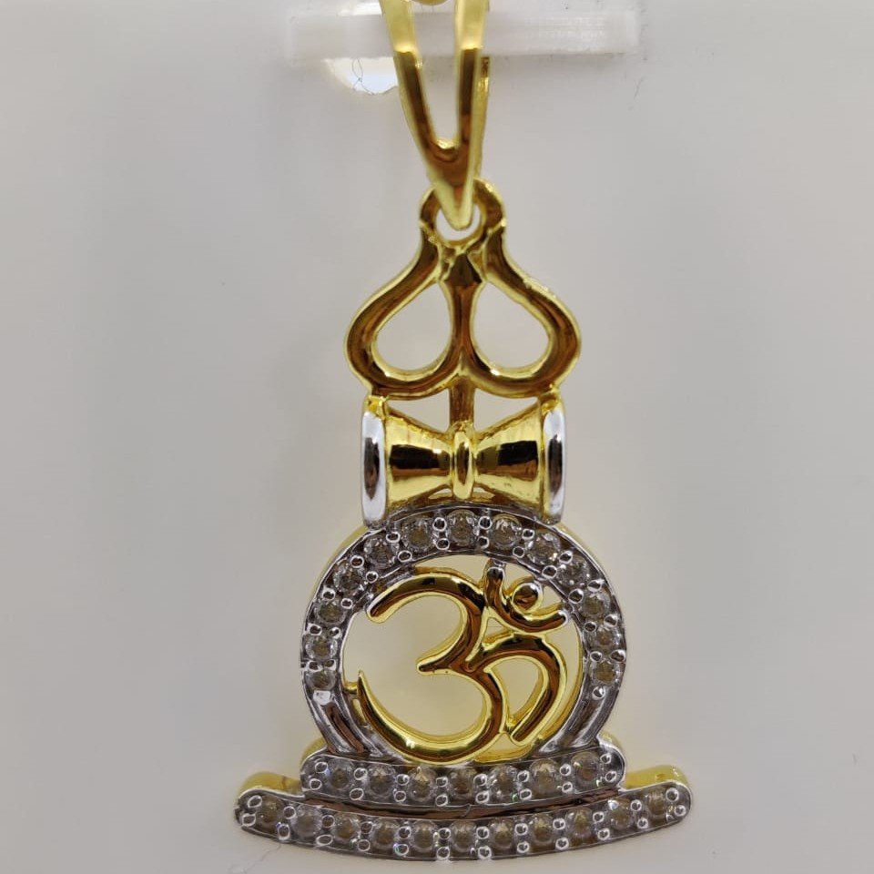 22kt gold cz stone om and trishul pendant